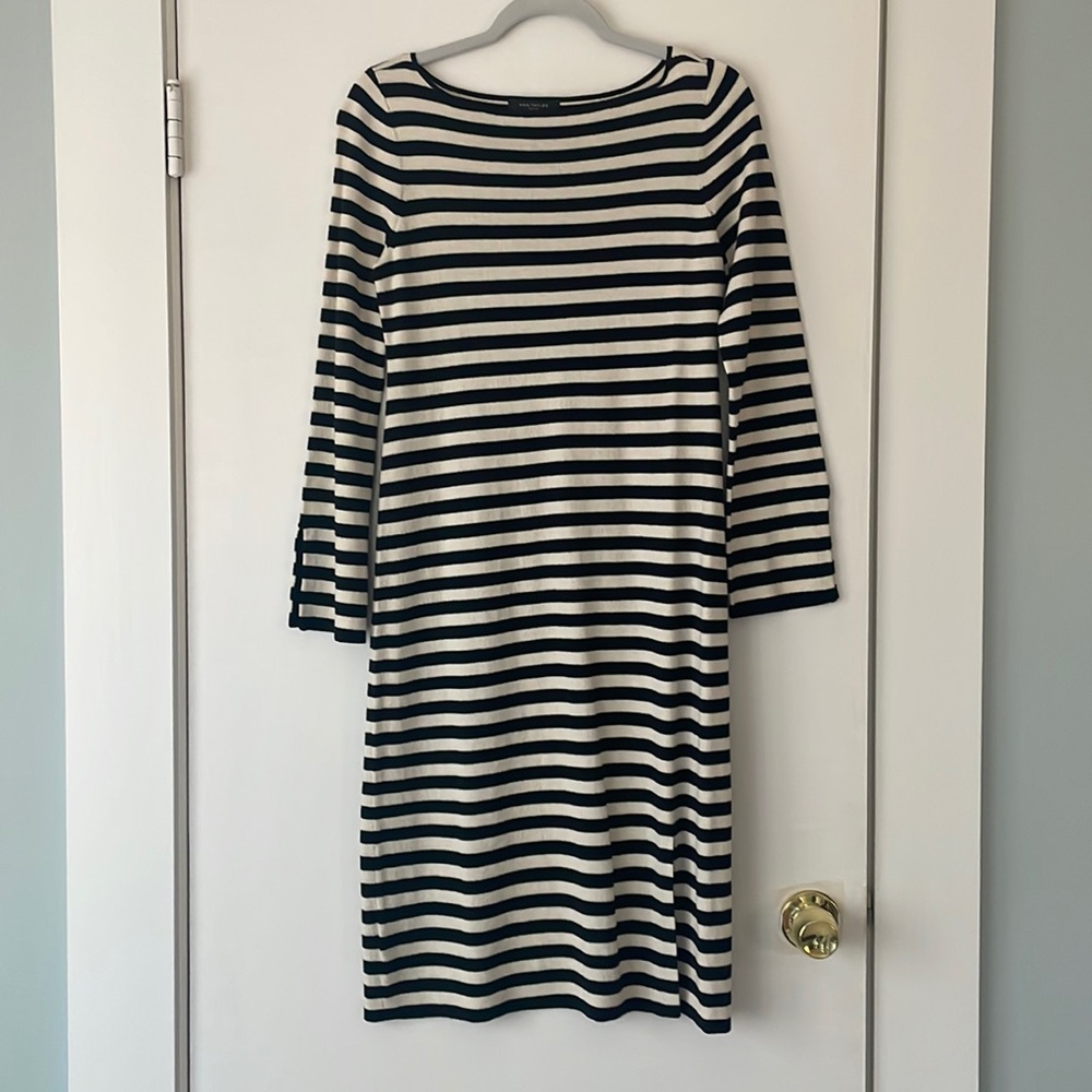 Black and cream striped knit dress